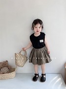 夏季女童荷叶领无袖娃娃衫套装韩版宝宝可爱竖条纹裙裤两件套