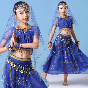 儿童演出服肚皮舞服装天竺民族表演服女少儿印度舞舞蹈服长裙