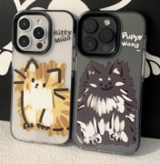韩系情侣涂鸦油画猫狗适用于苹果iphone14promax手机，壳15promax全包防摔创意，15高级感14男14pro个性潮牌x