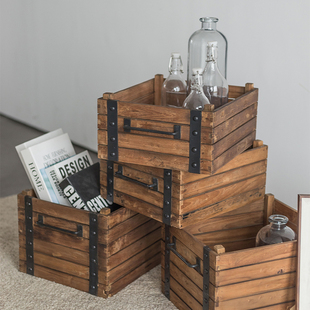 进口复古木箱子 收纳箱长方形实木家用大容量仿旧置物盒老柚木