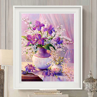 紫色优雅百合花瓶十字绣，2023线绣客厅小幅卧室小件餐厅自己绣