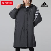 阿迪达斯黑色长款棉服外套女装春季运动服保暖防风夹克GF0025
