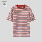marco'polomop商场同款夏季纯棉红蓝，色织条纹短袖t恤男
