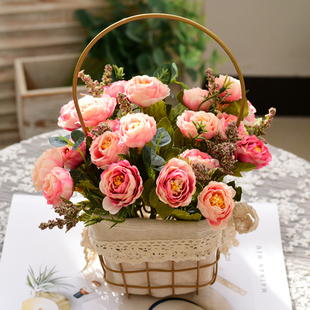 复古仿真玫瑰小花束绢花，桌面装饰花卉假花客厅，卧室仿真花插花摆设