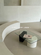 黑白色搭配简约长方形客厅，茶几钢化玻璃家用组合高级茶台高级感