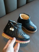 儿童鞋雪地靴2023冬季新女童(新女童，)短靴子小童，流苏靴宝宝防水皮靴马丁靴