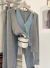 灰色v领不规则假两件针织，开衫女春季毛衣，外套显瘦短款上衣小个子