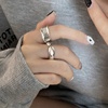 韩版s925银个性波浪字母，戒指复古时尚嘻哈夸张开口指环创意食指戒
