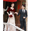 酒红色敬酒服高级感2025新款新娘回门服小众订婚晚礼服连衣裙结婚
