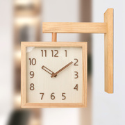 MJK实木双面挂钟客厅装饰家用挂墙现代时尚简约静音钟表转角时钟