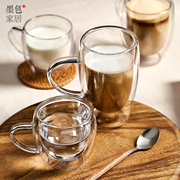 双层隔热玻璃杯耐高温咖啡杯加厚水杯防烫透明茶杯带把手果汁杯子