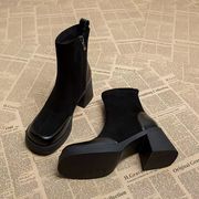 红青蜓真皮高跟靴子女秋冬2023韩系小踝靴今年流行的洋气短靴