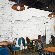白色砖纹墙纸服装店防潮背景墙，壁纸复古立体怀旧创意做旧无缝壁画