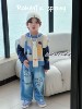 LUCKI KIDS韩国童装春款韩系穿搭针织马甲拼接袖T恤刺绣软牛仔裤