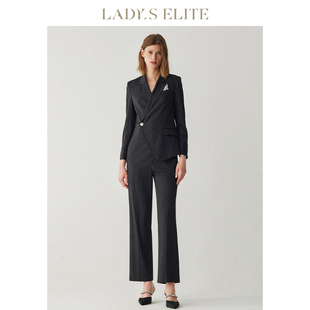 ladyselite慕裁黑白条纹，西装式连体裤女2023春夏，简约通勤休闲裤