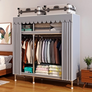 衣柜家用卧室出租房屋用加固加厚全钢架小户型，组装简易布衣柜(布衣柜)衣橱