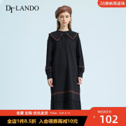 DT·LANDO秋冬长袖连衣裙女娃娃领蕾丝拼接宽松显瘦中长款裙子