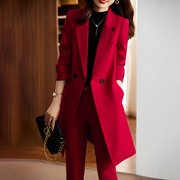 红色西装外套女春秋高级感2023职业套装时尚，洋气女士西服风衣