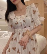 LUNALUZ韩国2022年夏季情侣睡衣短袖可爱小熊男女棉睡裙
