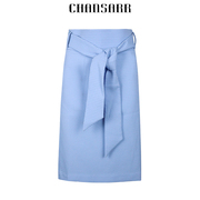 香莎chansarr简约气质纯色坠感长裙，蓝色腰带半裙小众a字半身裙