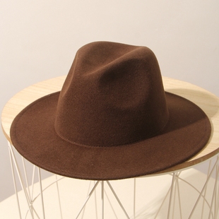 显高级光身礼帽女羊毛呢，男士复古大码爵士帽红咖驼黑绅士帽子毡帽