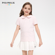 POLOWALK童装女童短袖T恤2025夏季新品娃娃领上衣印花百搭打底衫