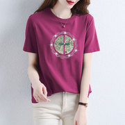 韩国粉红短袖t恤女夏2024显瘦气质漂亮修身优雅冰丝减龄上衣