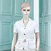 香港名师路百搭亚麻混纺素雅知性白色护士服风格系腰带短袖西装
