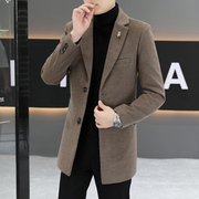 高级感呢子大衣男秋冬季潮流韩版修身青年男装毛呢外套中长款风衣