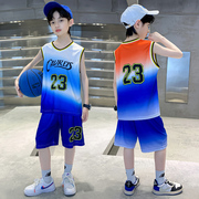 儿童篮球服套装男童23号詹姆斯球衣小孩速干训练服男孩渐变色短袖