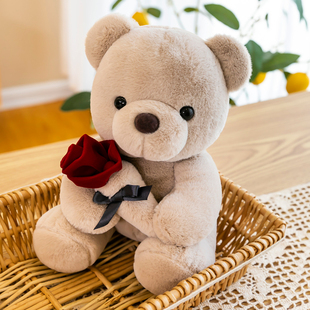 可爱玫瑰花泰迪抱抱熊公仔，毛绒玩具小熊布偶娃娃送女孩情人节礼物