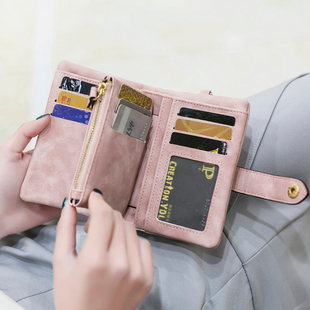 米印钱包女短款ins简约2024学生，韩版可爱两折叠多功能零钱包