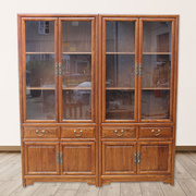 定制新中式老榆木家具，仿古纯实木玻璃原木，书柜现代书橱复古书架