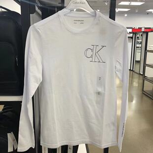 CK/Calvin Klein男士春秋青年大logo长袖T恤圆领棉简约打底衫