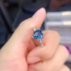 心形深蓝色水晶托帕石宝石戒指925纯银活口戒指女友闺蜜礼物