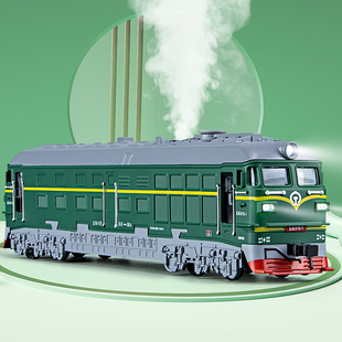 喷雾东风火车头绿皮套装车厢，静态火车模型，玩具男孩玩具和谐号高铁