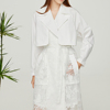 蕾丝风衣中长款2023春季原创设计感超仙温柔风白色拼接外套