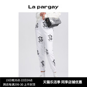 lapargay纳帕佳春季女装黑白色，裤子个性时尚印花针织休闲裤潮