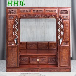 老榆木中式雕花复古典红花梨仿古代家具，宫廷实木床拔踏步床架子床