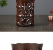 知了竹节创意笔筒红木雕刻原木复古桌面笔架收纳摆件 实木质笔桶