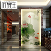 中式玄关背景墙瓷砖雕刻壁画微晶石过道走廊背景墙，拼花餐厅墙荷花