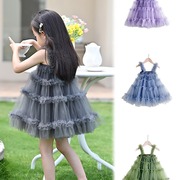 女童连衣裙超仙公主吊带裙夏季蓬蓬，纱蛋糕裙，淡紫色宝宝洋气tutu裙