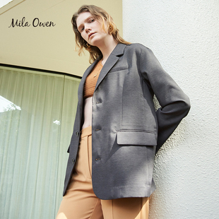 Mila Owen 春夏季日系气质廓形通勤纯色长袖西装外套女士干练外套