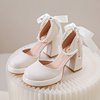 婚纱神器法式优雅公主仙女，白色高跟鞋粗跟松糕鞋防水台矮个子婚鞋