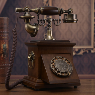 老式民国实木旋转电话机，仿古复古拨号电话中式古董，家用座机