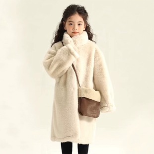 女童冬装长款仿皮草童装大衣儿童，保暖加厚皮毛，一体毛毛水貂绒外套