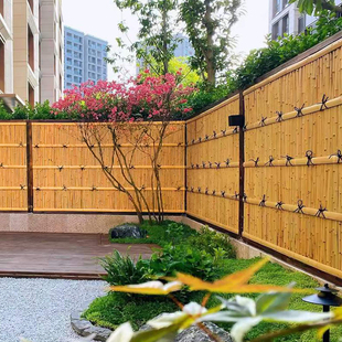 日式庭院花园竹篱笆栅栏，围栏碳化防腐木竹竿户外小院，室外原木定制