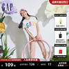 gap女童2024夏季纯棉翻转亮片渐变色logo短袖，t恤儿童装890374