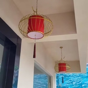 新中式鸟笼吊灯复古走廊餐厅饭店，茶楼火锅店仿古灯笼创意铁艺吊灯