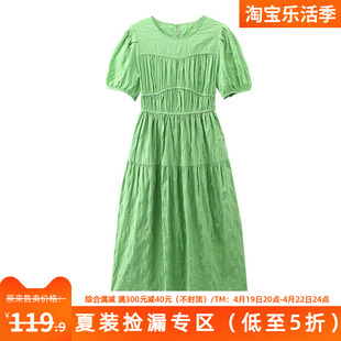当季699元莎系列法式褶皱，甜美复古高腰连衣裙，当季夏季女装
